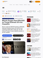 Bitcoin Surges Past $78,000 as Trump Extends US-Iran Ceasefire