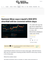 Samson Mow says Liquid's 600 BTC shortfall will be covered within days