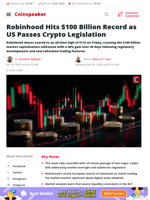 Robinhood Hits $100 Billion Record as US Passes Crypto Legislation - Coinspeaker