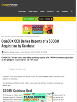 CoinDCX CEO Denies Reports of a $900M Acquisition by Coinbase