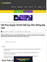 ETH Price Targets $4,070 CME Gap After Hitting Key Zone
