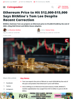 Ethereum May Hit $12K-$15K, Says Tom Lee