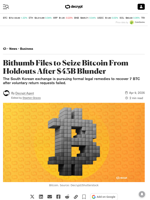 Bithumb Files to Seize Bitcoin From Holdouts After $43B Blunder - Decrypt