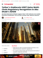 Tether’s Stablecoin USDT Gains Multi-Chain Regulatory Recognition in Abu Dhabi’s ADGM - Coinspeaker