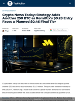Crypto News Today: Strategy Adds Another 250 BTC as Remittix's $0.28 Entry Faces a Planned $0.46 Final Tier - TechBullion