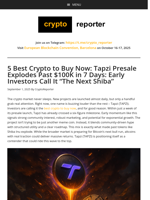 5 Best Crypto to Buy Now: Tapzi Presale Explodes Past $100K in 7 Days: Early Investors Call It “The Next Shiba”