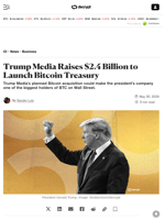 Trump Media Raises $2.4 Billion to Launch Bitcoin Treasury - Decrypt