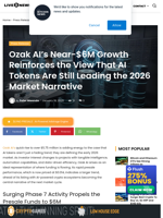 Ozak AI’s Near-$6M Growth Reinforces the View That AI Tokens Are Still Leading the 2026 Market Narrative | Live Bitcoin News