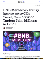 BNB Memecoin Frenzy Ignites After CZ’s Tweet, Over 100,000 Traders Join, Millions in Profit