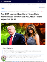 Pro-XRP Lawyer Questions Meme Coin Meltdown as TRUMP and MELANIA Tokens Wipe Out $4.3B