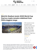 MetLife Stadium lands 2026 World Cup final as crypto remains sidelined from FIFA's biggest stage