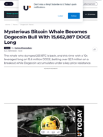 Mysterious Bitcoin Whale Becomes Dogecoin Bull With 15,662,887 DOGE Long - U.Today
