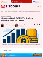 Metaplanet BTC Holdings Shoot Past 17K With 780 More Bitcoins