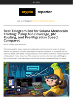 Best Telegram Bot for Solana Memecoin Trading: Pump.fun Coverage, Jito Routing, and Pre-Migration Speed Compared