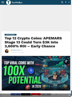 Top 12 Crypto Coins: APEMARS Stage 13 Could Turn $3K Into 3,600% ROI – Early Chance - TechBullion