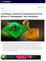 CoinShares: Quantum Computing Threat to Bitcoin Is 'Manageable,' Not Immediate