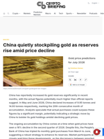 China quietly stockpiling gold as reserves rise amid price decline