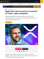 Ripple CEO Calls for Parity in Treatment of TradFi, Crypto Companies