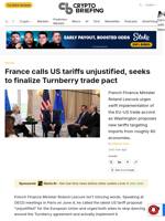 France calls US tariffs unjustified, seeks to finalize Turnberry trade pact