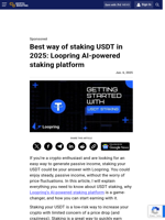 Best way of staking USDT in 2025: Loopring AI-powered staking platform