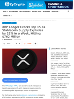 XRP Ledger Cracks Top 15 as Stablecoin Supply Explodes by 22% in a Week, Hitting $762 Million ⋆ ZyCrypto