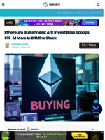 Ethereum: Ark Invest Boss Scoops $16-M More In BitMine Stock