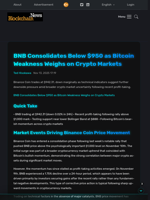 BNB Consolidates Below $950 as Bitcoin Weakness Weighs on Crypto Markets - Blockchain.News