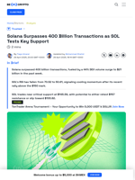 Solana Hits 400 Billion Transactions as SOL Eyes Key Support