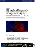 SEC urged by US lawmakers to address Trump’s crypto order on 401(k) retirement plans