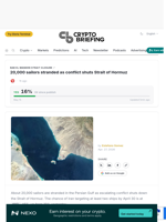 20,000 sailors stranded as conflict shuts Strait of Hormuz
