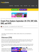 Crypto Price Analysis September-26: ETH, XRP, ADA, BNB, and HYPE