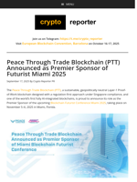 Peace Through Trade Blockchain (PTT) Announced as Premier Sponsor of Futurist Miami 2025