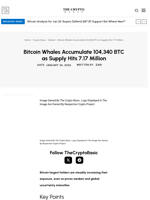 Bitcoin Whales Accumulate 104,340 BTC as Supply Hits 7.17 Million