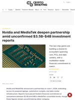 Nvidia and MediaTek deepen partnership amid unconfirmed $3.5B–$4B investment reports