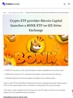 Crypto ETP provider Bitcoin Capital launches a BONK ETP on SIX Swiss Exchange - CoinJournal