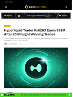 Hyperliquid Trader 0x9263 Earns $31M After 20 Straight Winning
