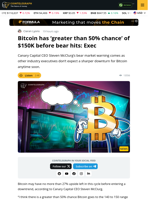 Bitcoin To Tap $150K Before Bear Market Next Year: Exec