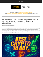 Must-Have Cryptos For Any Portfolio In 2025: Cardano, Remittix, HBAR, and Chainlink