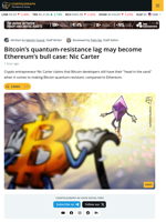 Nic Carter: Bitcoin Must Face Quantum Threat to Beat Ethereum
