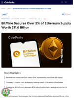 BitMine Secures Over 2% of Ethereum Supply Worth $11.6 Billion