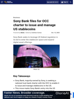 Sony Bank files for OCC charter to issue and manage US stablecoins