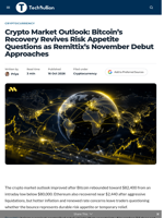 Crypto Market Outlook: Bitcoin's Recovery Revives Risk Appetite Questions as Remittix's November Debut Approaches - TechBullion