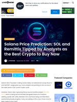Solana Price Prediction: SOL and Remittix Tipped by Analysts as the Best Crypto to Buy Now | Live Bitcoin News