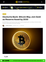 Deutsche Bank: Bitcoin May Join Gold as Reserve Asset by 2030 - CoinCentral