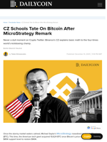 CZ Schools Tate On Bitcoin After MicroStrategy Remark - DailyCoin