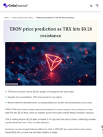 TRON price prediction as TRX hits $0.28 resistance - CoinJournal