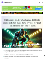 Millionaire trader who turned $600 into millions lists 5 must-have cryptos for 2025 – and Solana isn’t one of them - CoinJournal