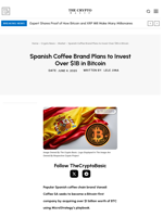 Spanish Coffee Brand Plans to Invest Over $1B in Bitcoin