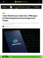 Tyler Winklevoss Calls Out JPMorgan for Blocking Gemini Exchange Over Tweet - CoinCentral
