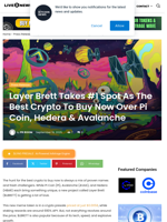 Layer Brett Takes #1 Spot As The Best Crypto To Buy Now Over Pi Coin, Hedera & Avalanche | Live Bitcoin News